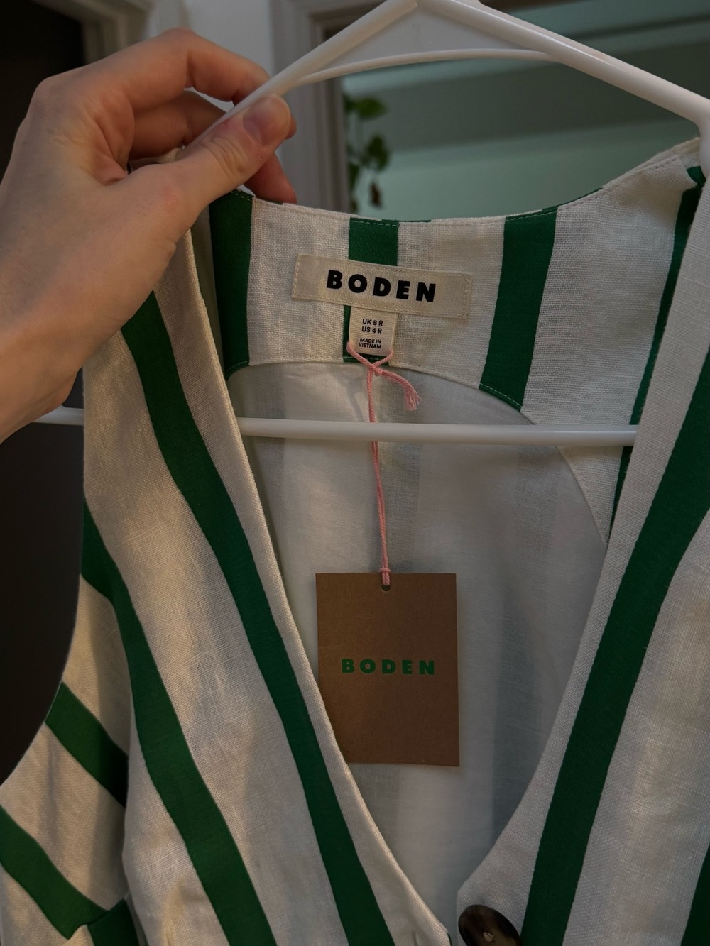 Boden Green & White Striped Button-Front Midi Dress - Picture 6 of 6